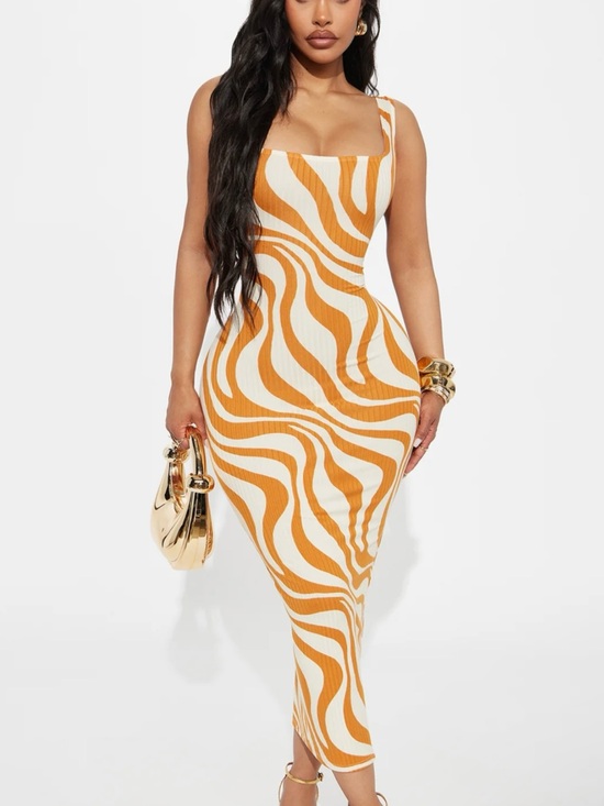 Fashion Nova Dresses & Skirts - Fashion Nova Orange & White Wave Maxi Dress